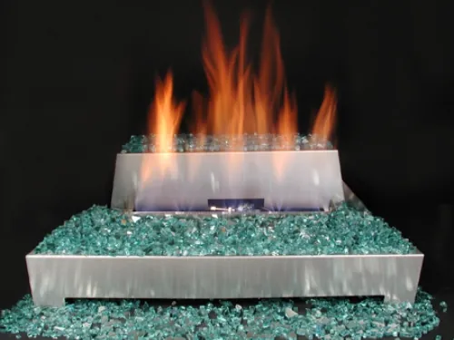 Stainless burner with fire glass